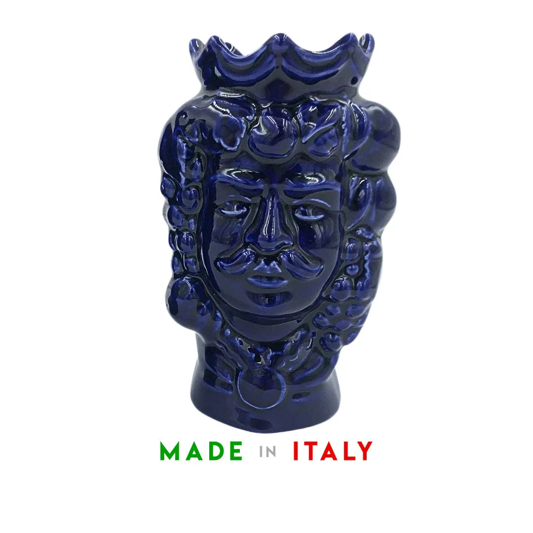 Testa di moro in ceramica siciliana colore blu uomo e donna