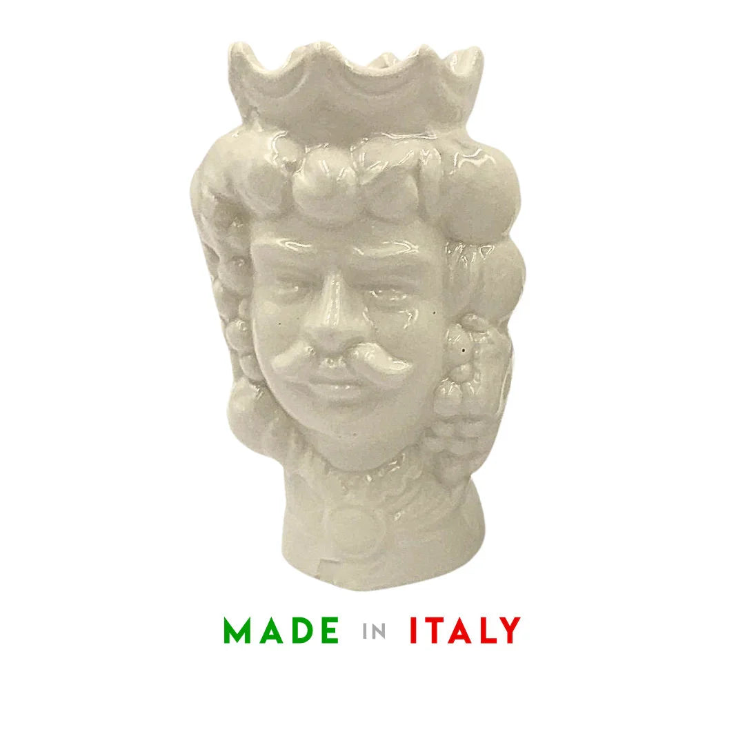 Testa di moro in ceramica siciliana colore bianco uomo e donna