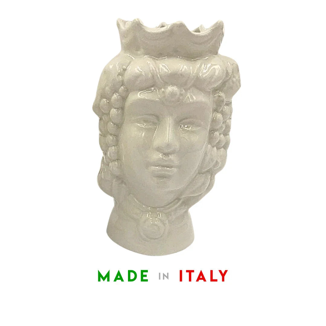Testa di moro in ceramica siciliana colore bianco uomo e donna