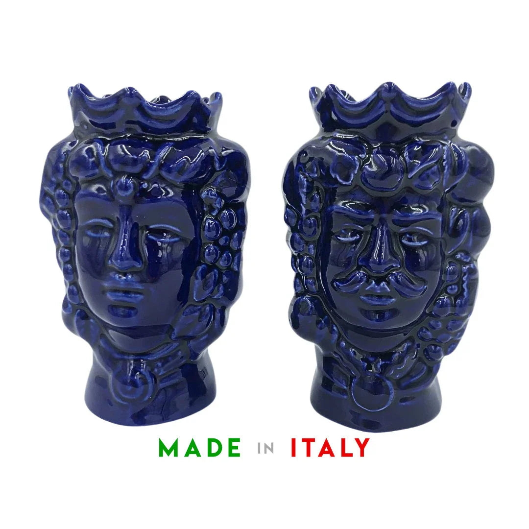 Testa di moro in ceramica siciliana colore blu uomo e donna