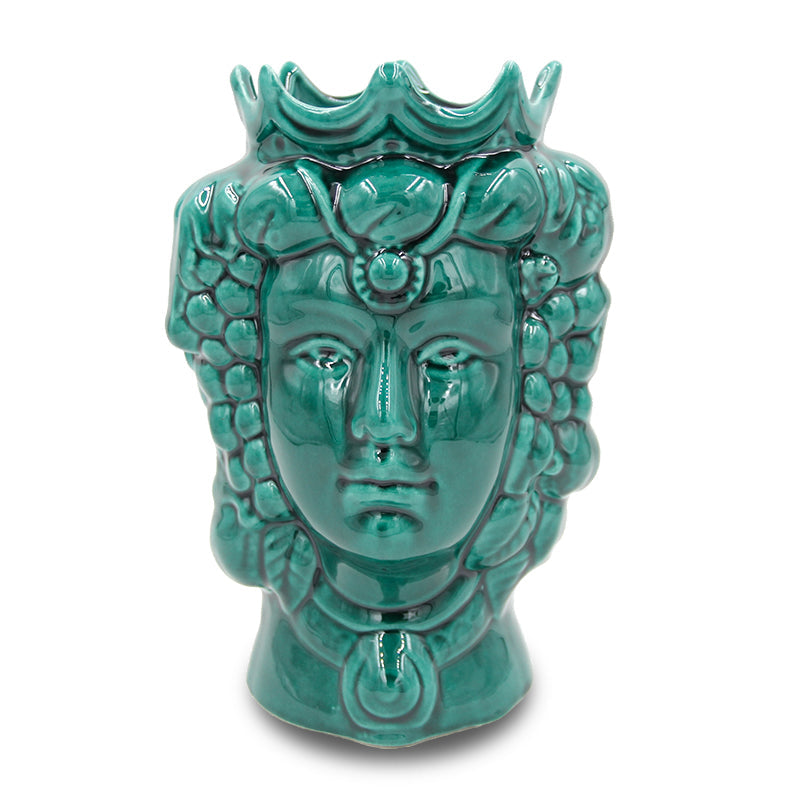 testa di moro in ceramica siciliana colore verde rame uomo e donna