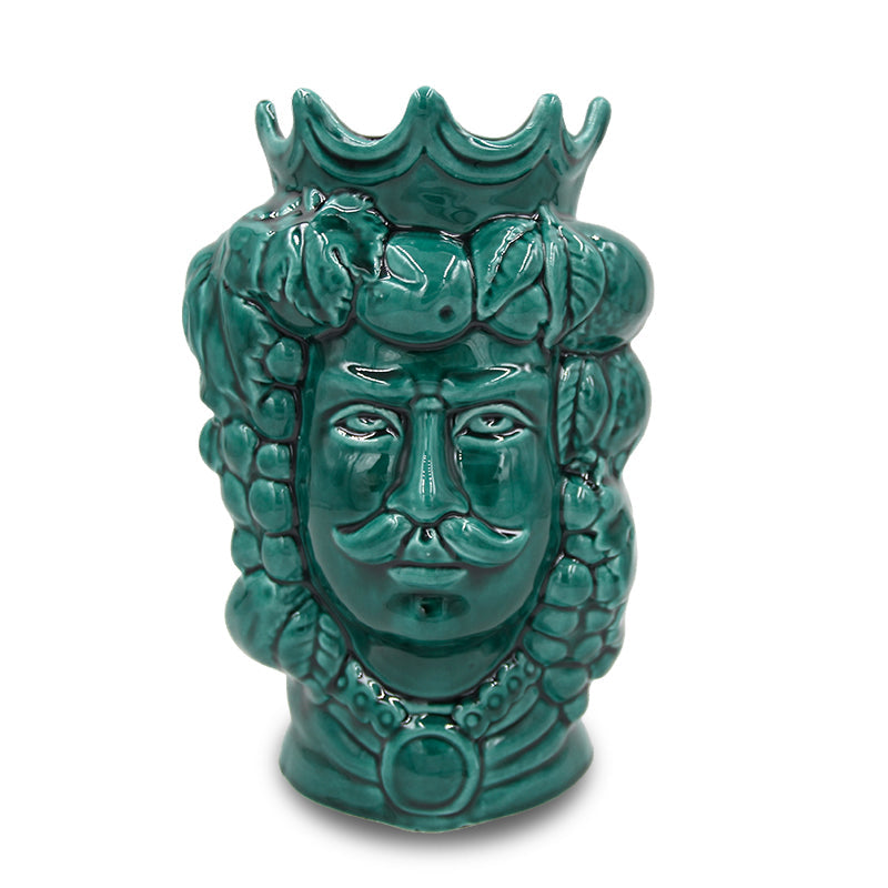 testa di moro in ceramica siciliana colore verde rame uomo e donna