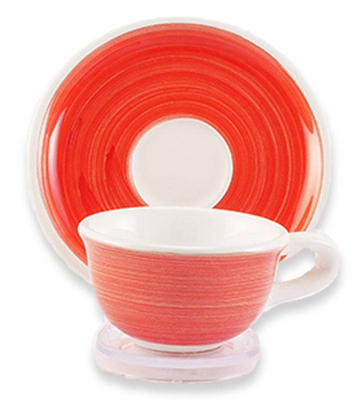 Tazzina Caffè + piattino , ceramica siciliana, artigianale , colore rosso corallo