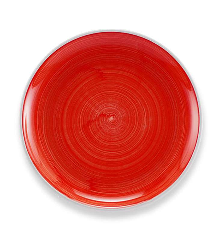 piatto piano , ceramica siciliana, artigianale , colore rosso corallo
