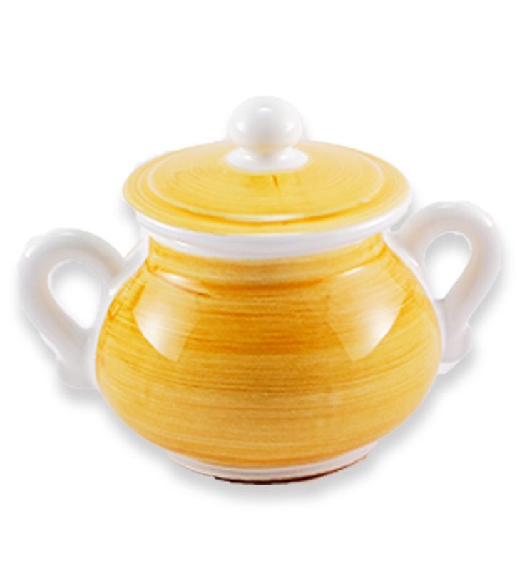 zuccheriera , ceramica  siciliana, artigianale, colore giallo ambra