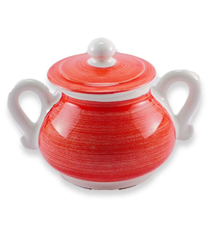 zuccheriera , ceramica siciliana, artigianale , colore rosso corallo