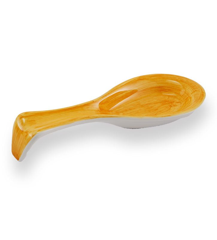 poggia mestolo piccolo  , ceramica  siciliana, artigianale, colore giallo ambra