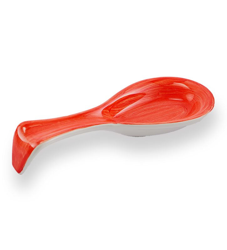 poggia mestolo piccolo , ceramica siciliana, artigianale , colore rosso corallo