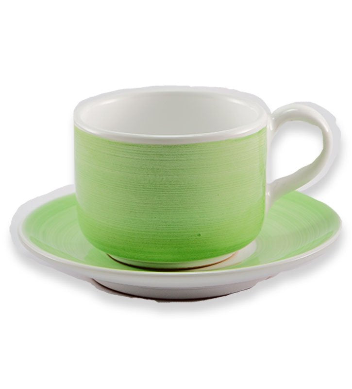 Tazza  colazione + Piattino ,ceramica siciliana, artigianale , colore verde mela