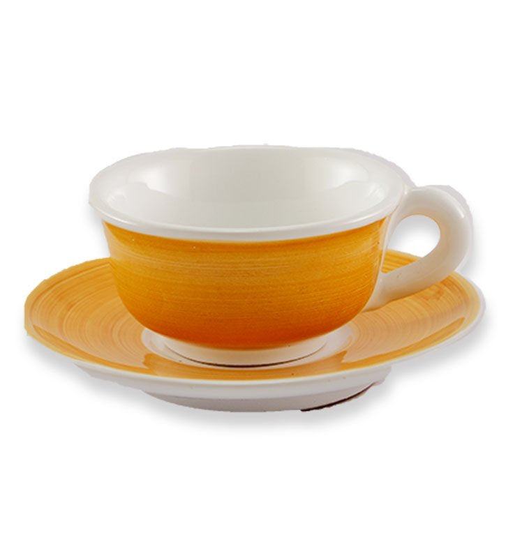 Tazza Thè + piattino, ceramica  siciliana, artigianale, colore giallo  ambra