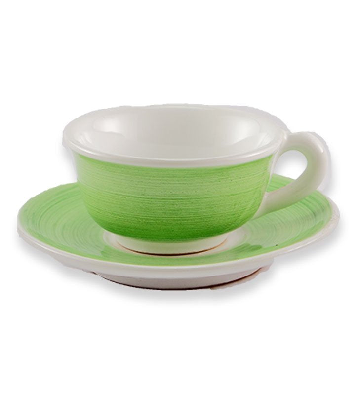 Tazza Thè + Piattino, ceramica siciliana, artigianale , colore verde mela