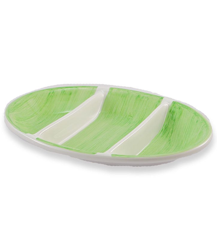 antipastiera ovale ,  ceramica siciliana, artigianale , colore verde mela