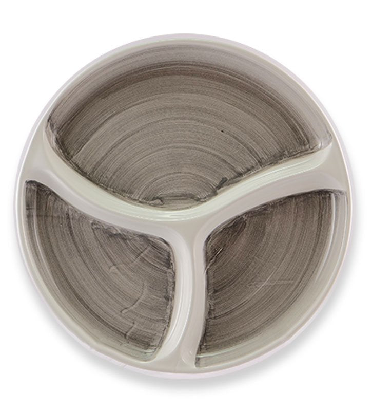 antipastiera rotonda, ceramica  siciliana, artigianale, colore grigio