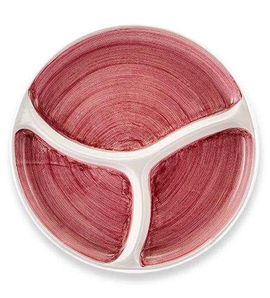 antipastiera rotonda, ceramica  siciliana, artigianale colore bordeaux