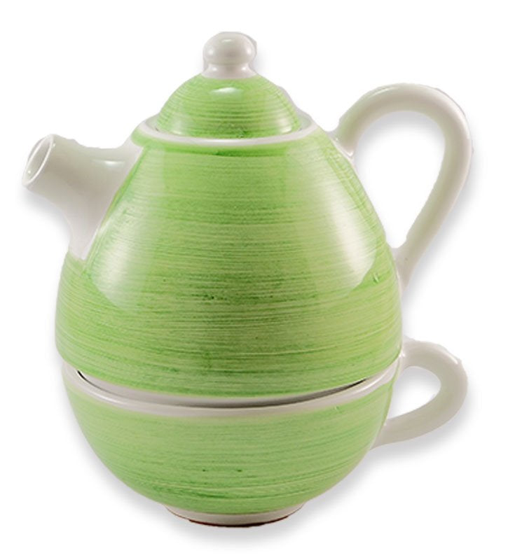 Teiera con tazza 3 pz, ceramica siciliana, artigianale , colore verde mela