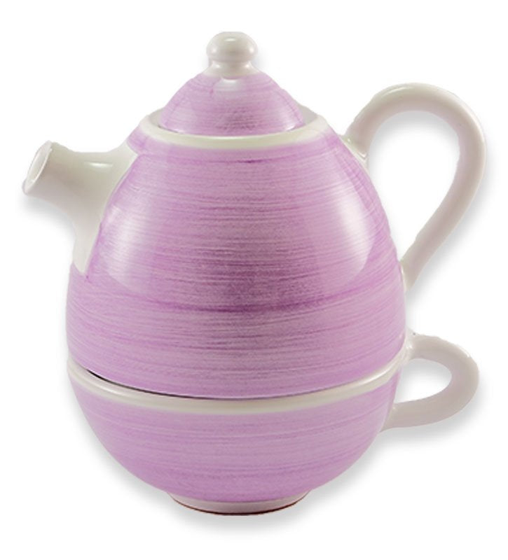Teiera con tazza 3 pz, ceramica siciliana, artigianale , colore lilla