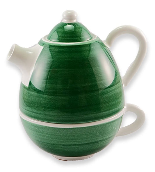 Teiera con tazza 3 pz , ceramica  siciliana, artigianale, colore verde smeraldo