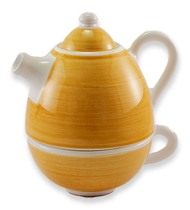 Teiera con tazza 3 pz, ceramica  siciliana, artigianale, colore giallo  ambra