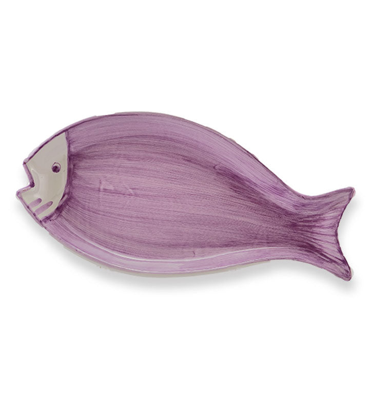 vassoio  ovale , pesce ,  ceramica siciliana, artigianale , colore lilla