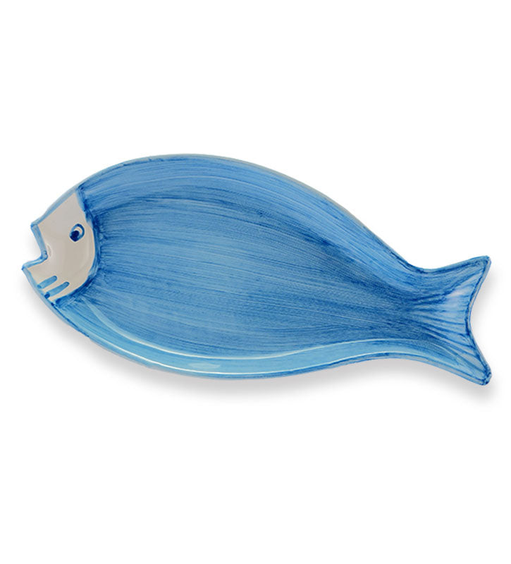 vassoio ovale pesce ,ceramica  siciliana, artigianale, colore azzurro