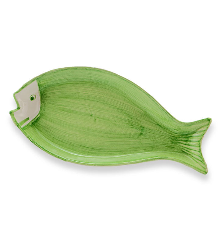 vassoio  ovale , pesce ,  ceramica siciliana, artigianale , colore verde mela