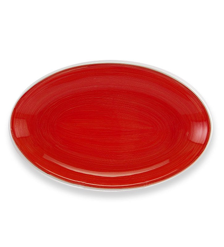 vassoio ovale , ceramica siciliana, artigianale , colore rosso corallo