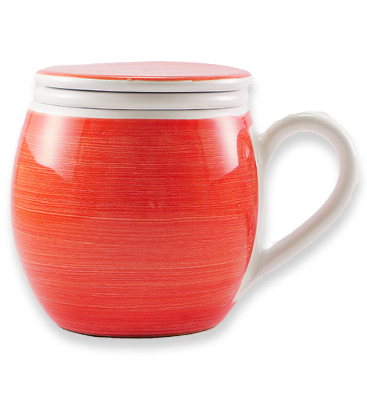 Tisaniera , ceramica siciliana, artigianale , colore rosso corallo 