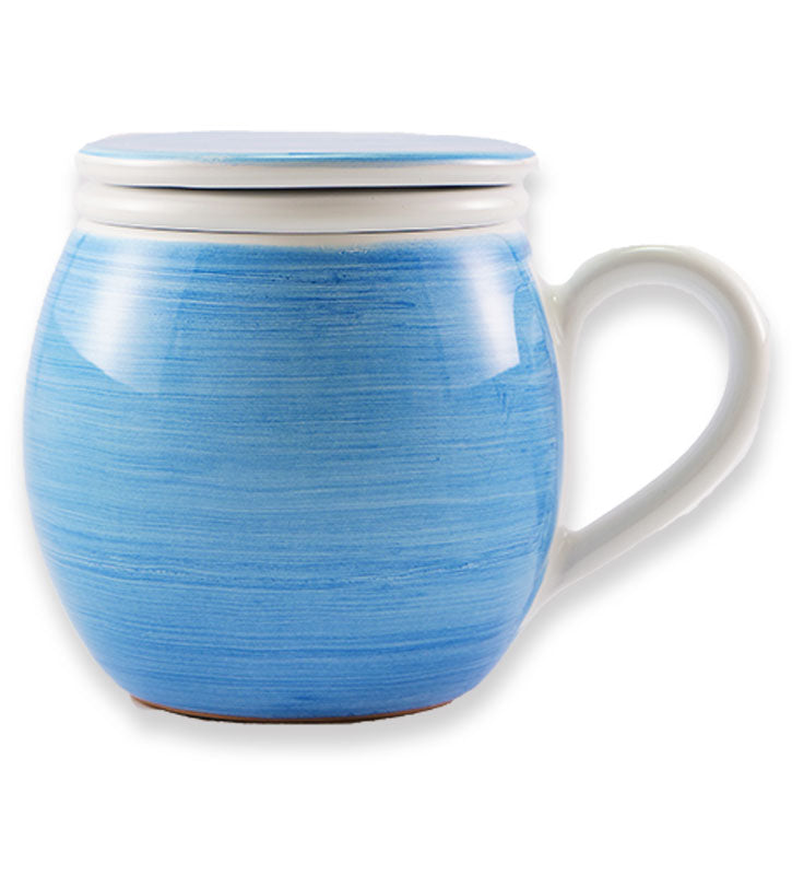 Tisaniera , ceramica  siciliana, artigianale, colore azzurro