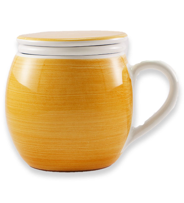 tisaniera, ceramica  siciliana, artigianale, colore giallo ambra