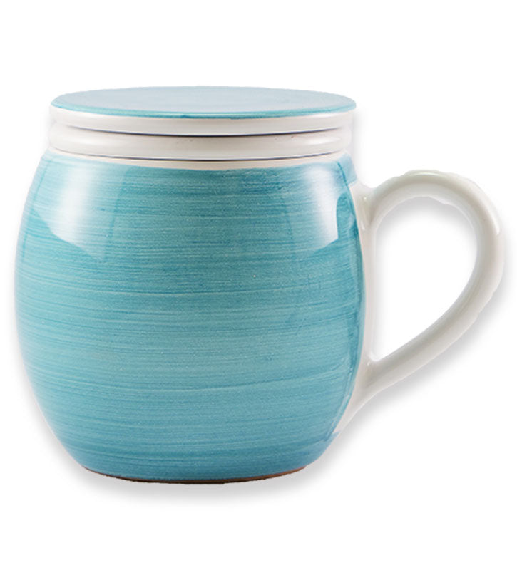 Tisaniera , ceramica siciliana, artigianale , colore blu mare