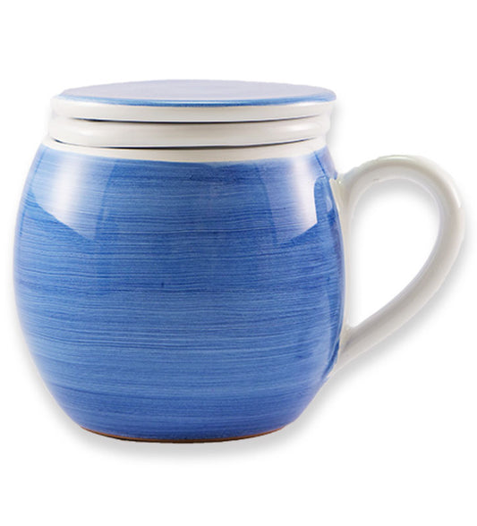 Tisaniera , ceramica siciliana, artigianale , colore blu  antico