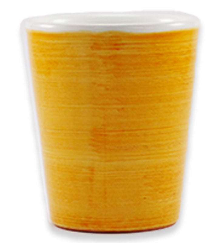 bicchiere conico  , ceramica  siciliana, artigianale, colore giallo ambra