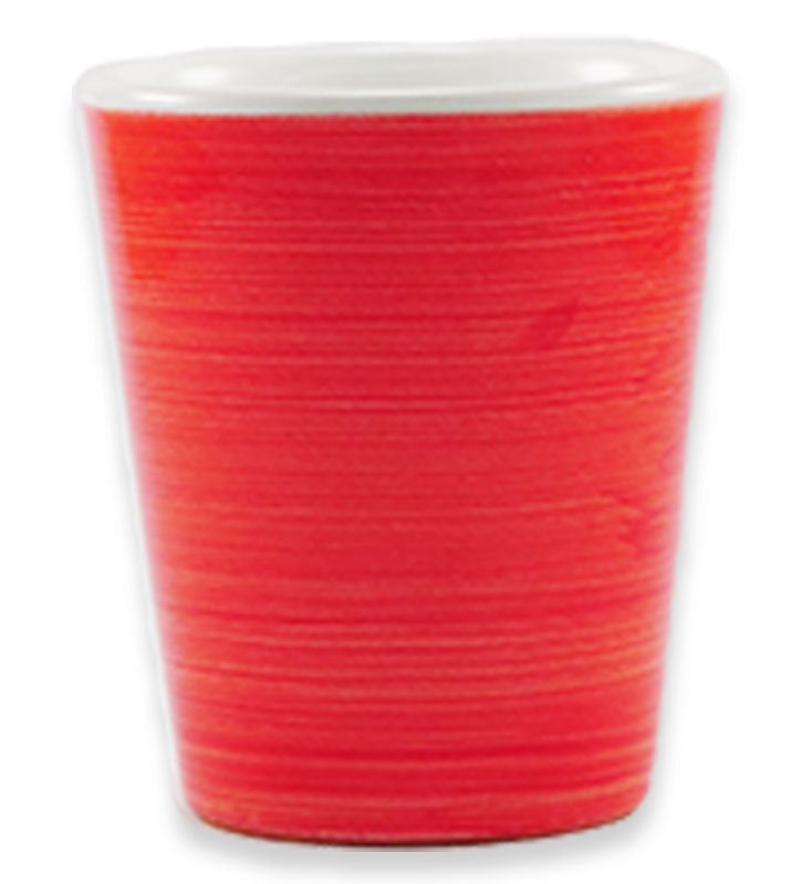 bicchiere conico , ceramica siciliana, artigianale , colore rosso corallo