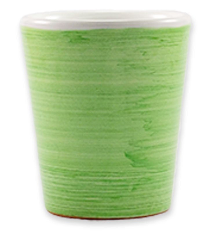 bicchiere conico, ceramica  siciliana, artigianale, colore verde mela