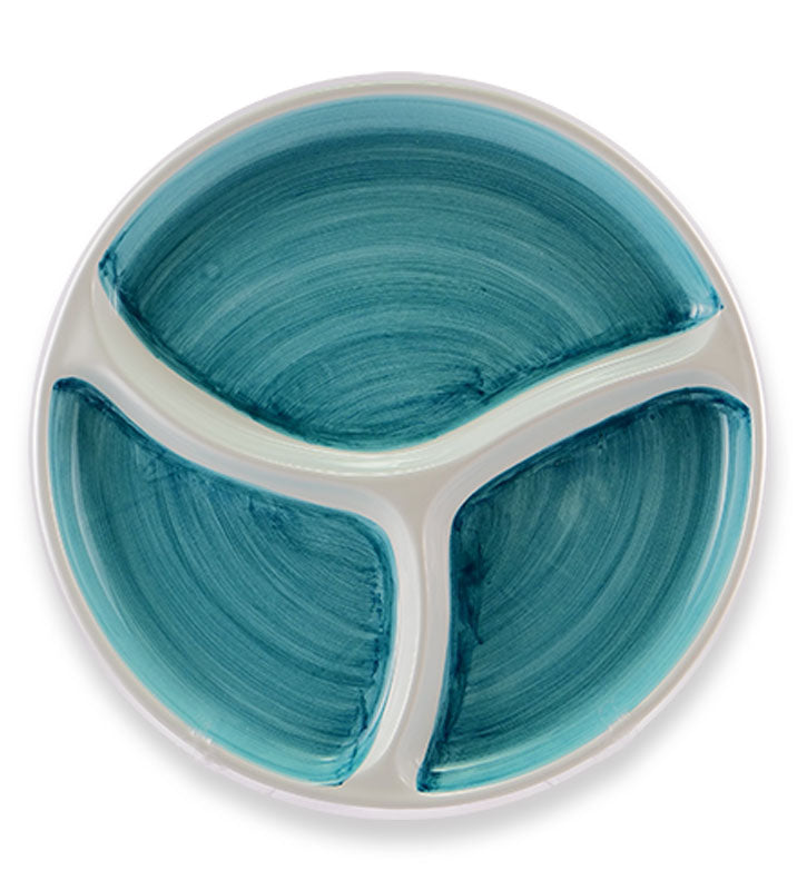 antipastiera rotonda,  ceramica siciliana, artigianale , colore blu mare