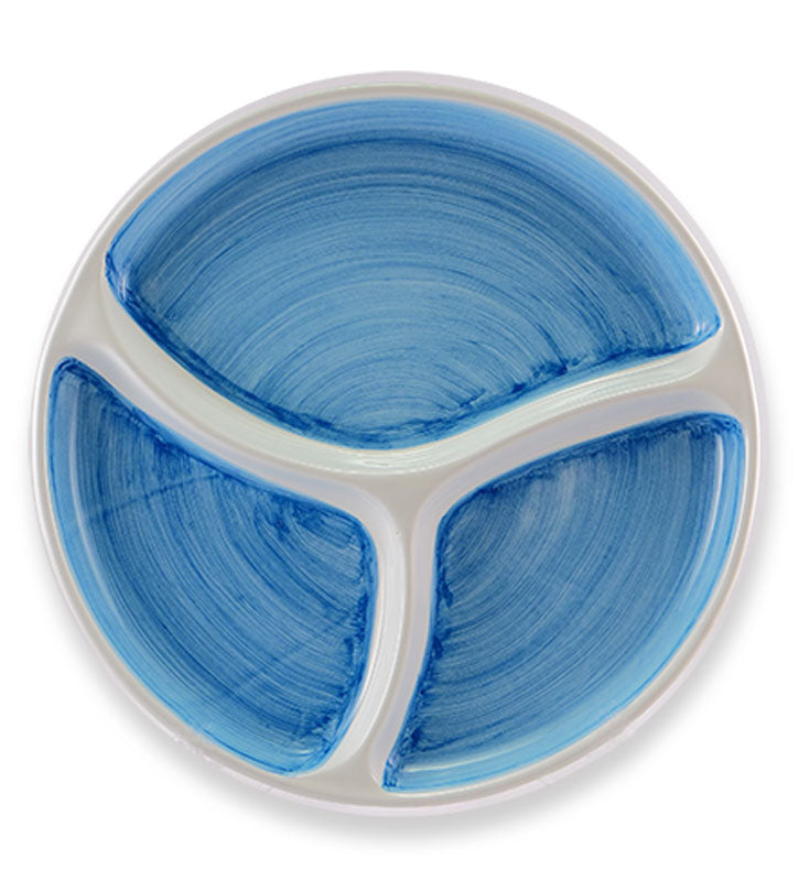 antipastiera rotonda ,ceramica  siciliana, artigianale, colore azzurro