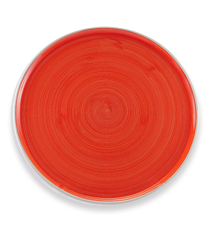 piatto pizza , ceramica siciliana, artigianale , colore rosso corallo