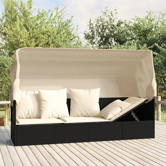 Soggiorno all'aperto letto tetto e cuscini in resina nera treccia piscina campeggio pausa balcone cortile sedia pieghevole all'aperto