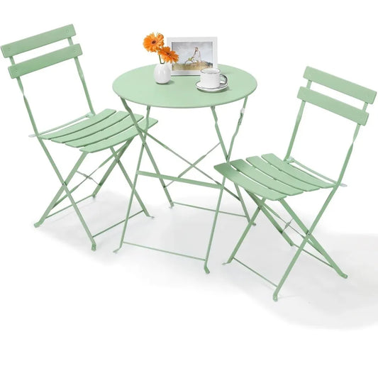 Set da giardino pieghevole da 3 pezzi Tavolo modello Parigi con 2 sedie in acciaio, mobili salvaspazio per bistrot, balcone, patio, esterno