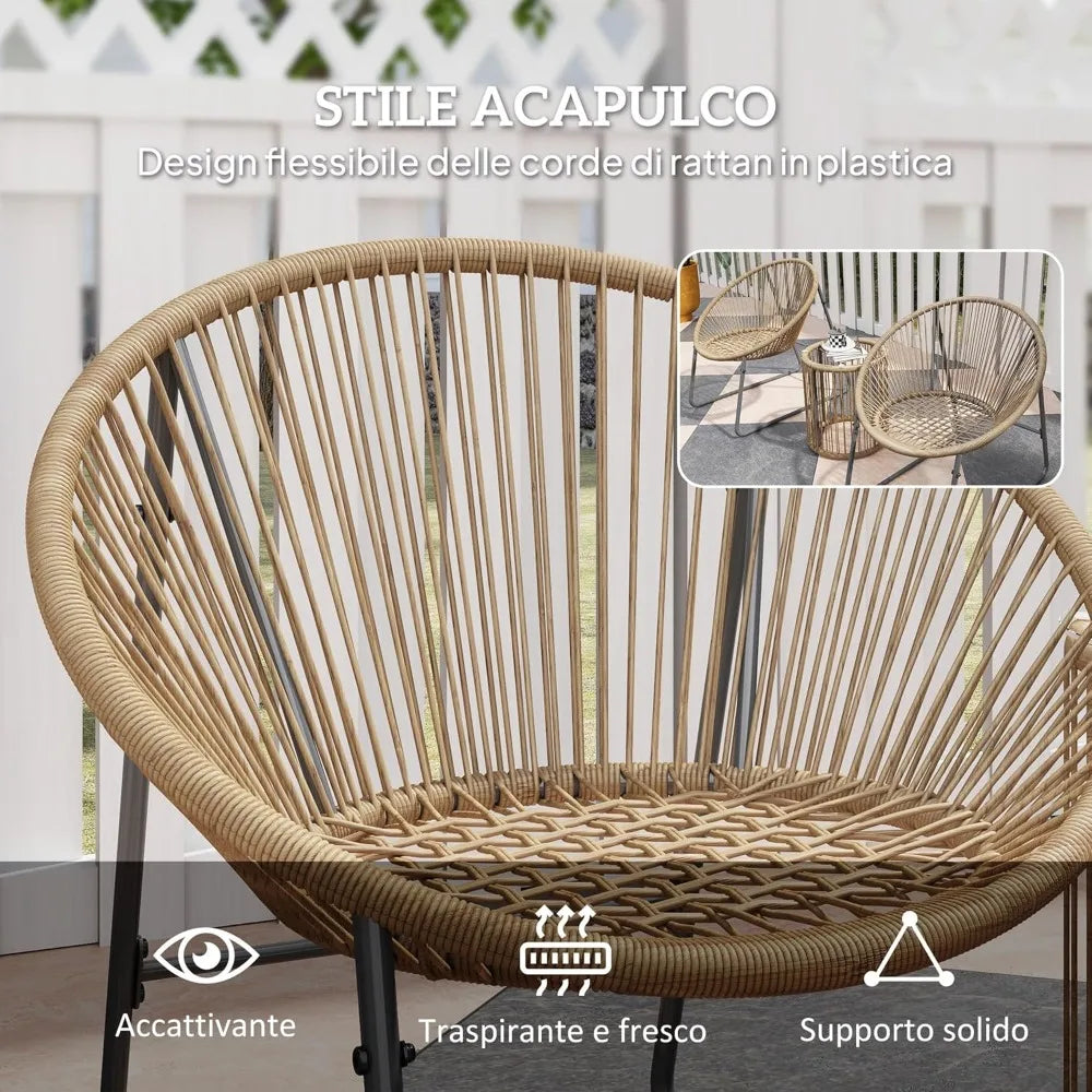 Set da giardino da esterno in 3 pezzi, 2 sedie, tavolino da caffè con cuscini lavabili e piano in vetro, set di mobili da patio e balcone.