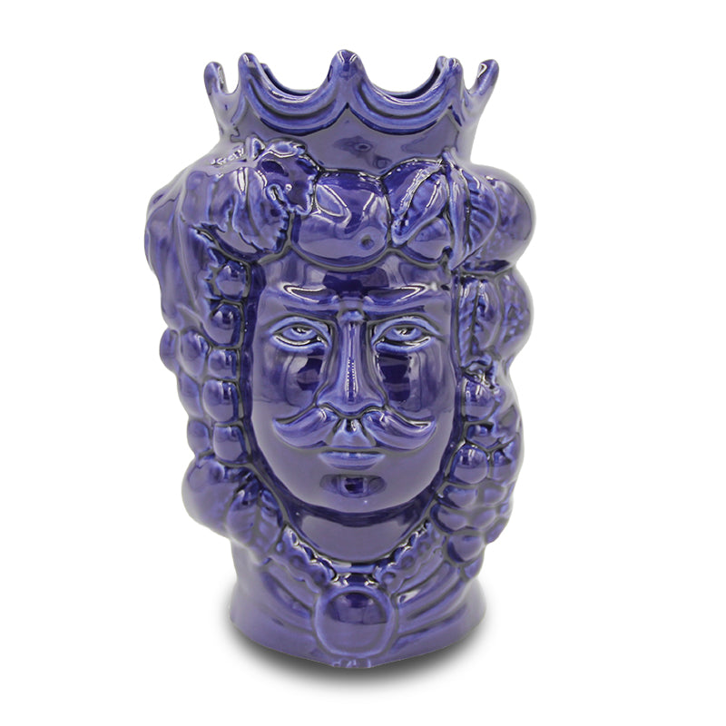 Testa di moro in ceramica siciliana colore blu uomo e donna